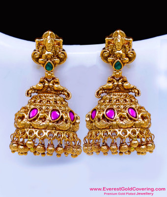 ERG2653 - High Quality Temple Jewellery Big Antique Jhumkas Design