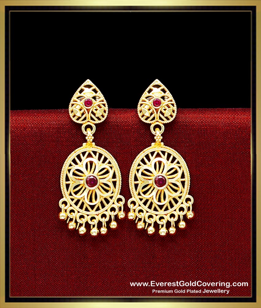 Latest Ruby Stone Gold Forming 2 Gram Gold Earrings 2 gram gold earrings new design