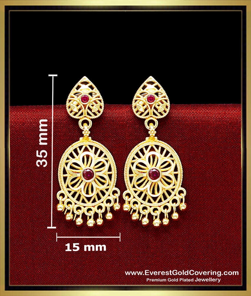 Latest Ruby Stone Gold Forming 2 Gram Gold Earrings 2 gram gold earrings new design