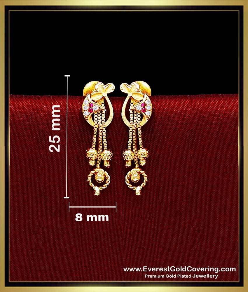Beautiful White and Ruby Stone Gold Forming Earrings Modern Gold Earrings Designs
