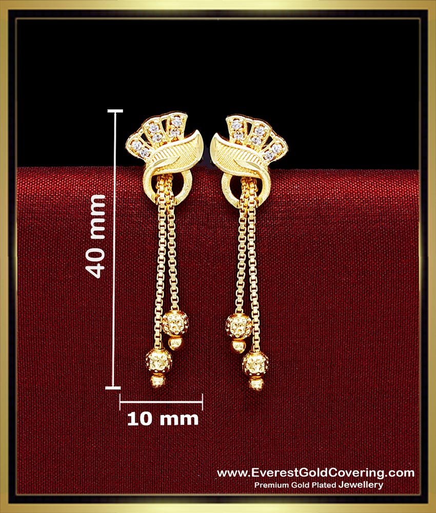 Gold Design White Stone Long Chain Earrings for Girls simple modern unique gold earrings design