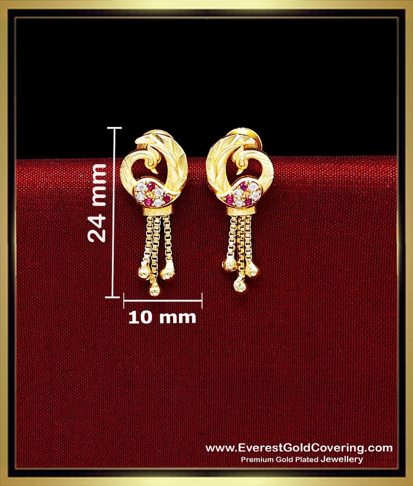Gold Forming Peacock Design Ruby White Hanging Earrings new model gold earrings for daily wear
