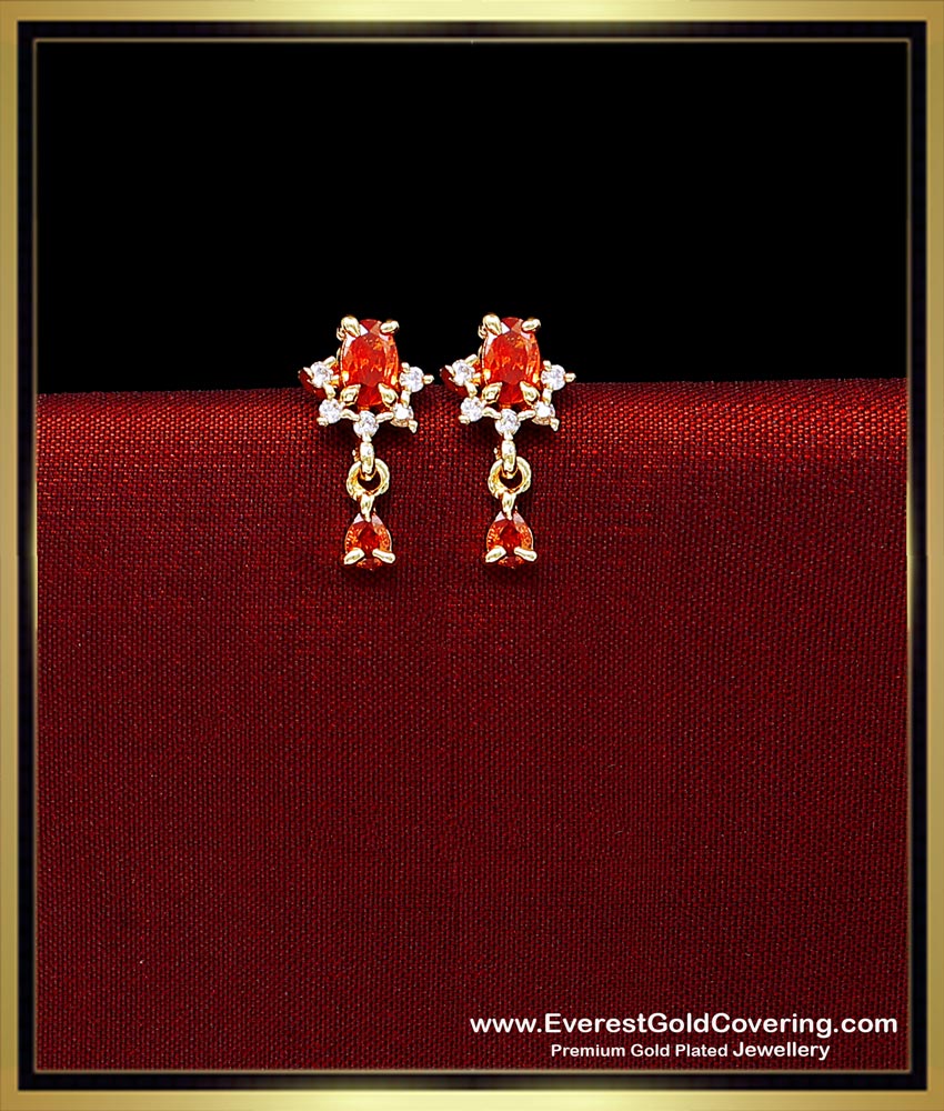 Elegant Orange Colour Stone 1 Gram Earrings for Women stone stud earrings artificial