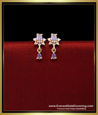 ERG2681 - 1 Gram Gold Small Daily Wear Violet Stone Earrings