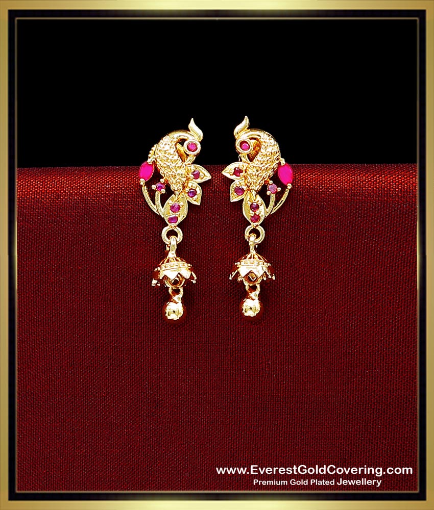 Beautiful Peacock Design Ruby Stone Light Weight Earrings peacock earrings design