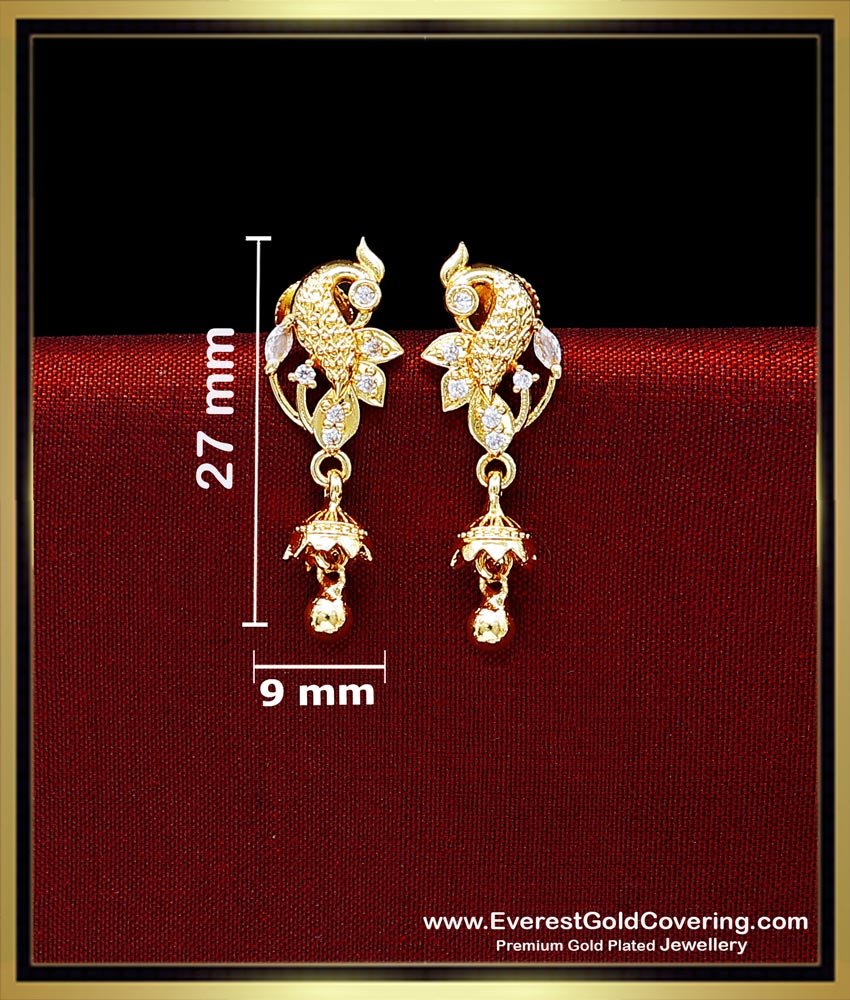 Unique White Stone Peacock Design Earrings for Girls gold plated peacock earrings design