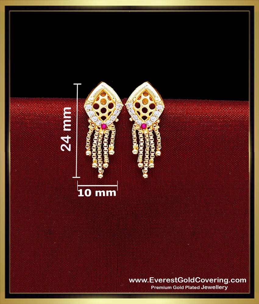 Real Gold Design White Stone Daily Wear Simple Earrings gold earrings designs for daily use tops