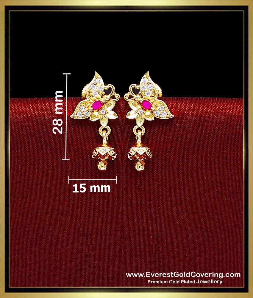 Gold Plated White and Ruby Butterfly Design Stud Earrings butterfly earrings studs