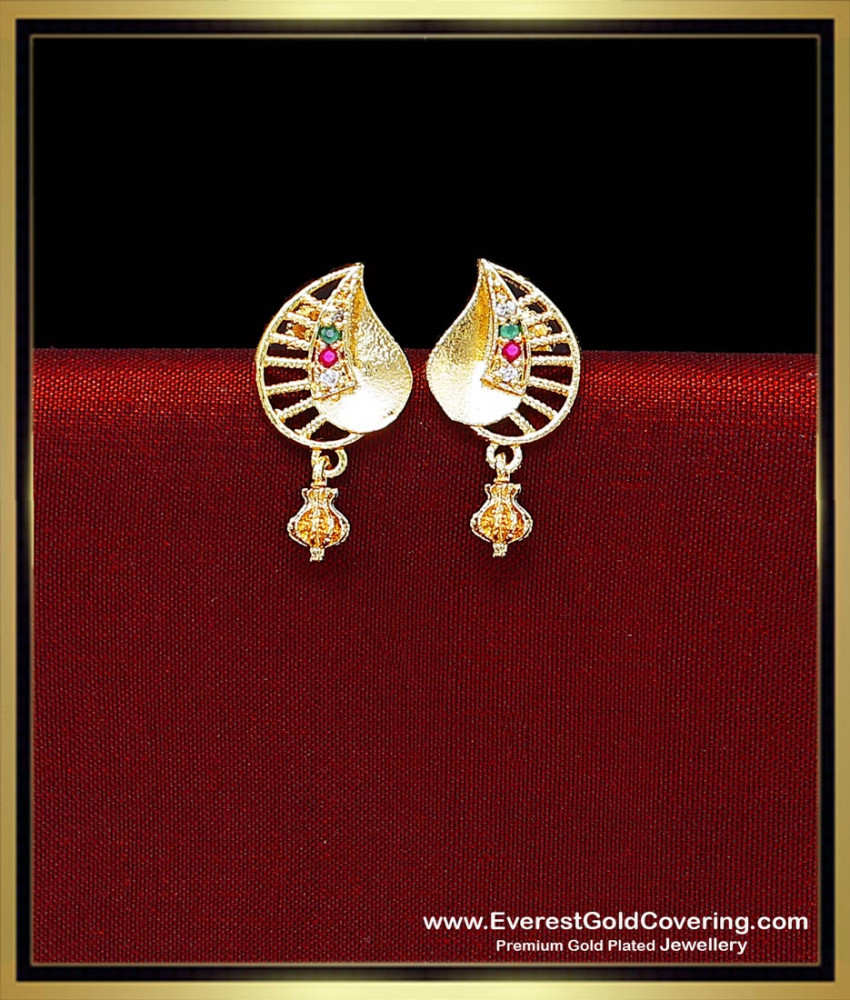 New Leaf Model Gold Plated Daily Wear Stone Earrings Leaf design earrings studs