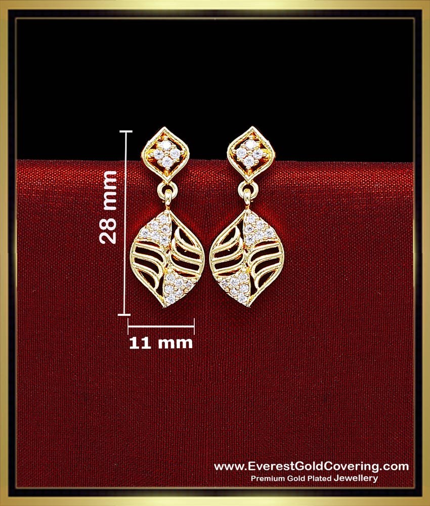 Beautiful White Stone Daily Wear Gold Plated Earrings Designer Gold Plated Earrings for Women