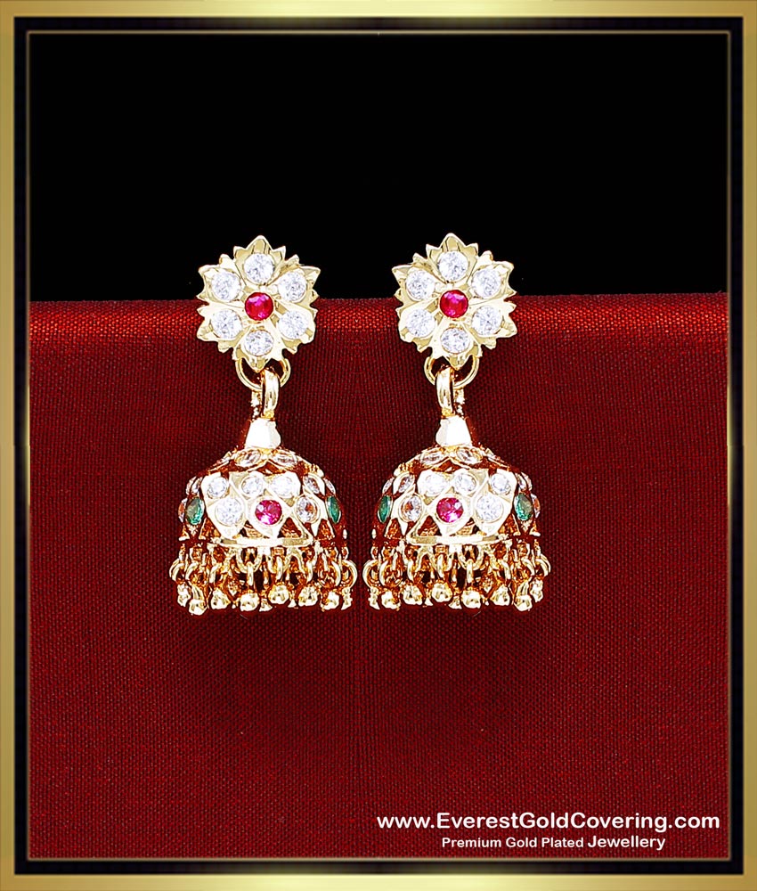 Traditional Multi Stone Jhumka Earrings Impon Jewellery bridal traditional gold jhumka design
