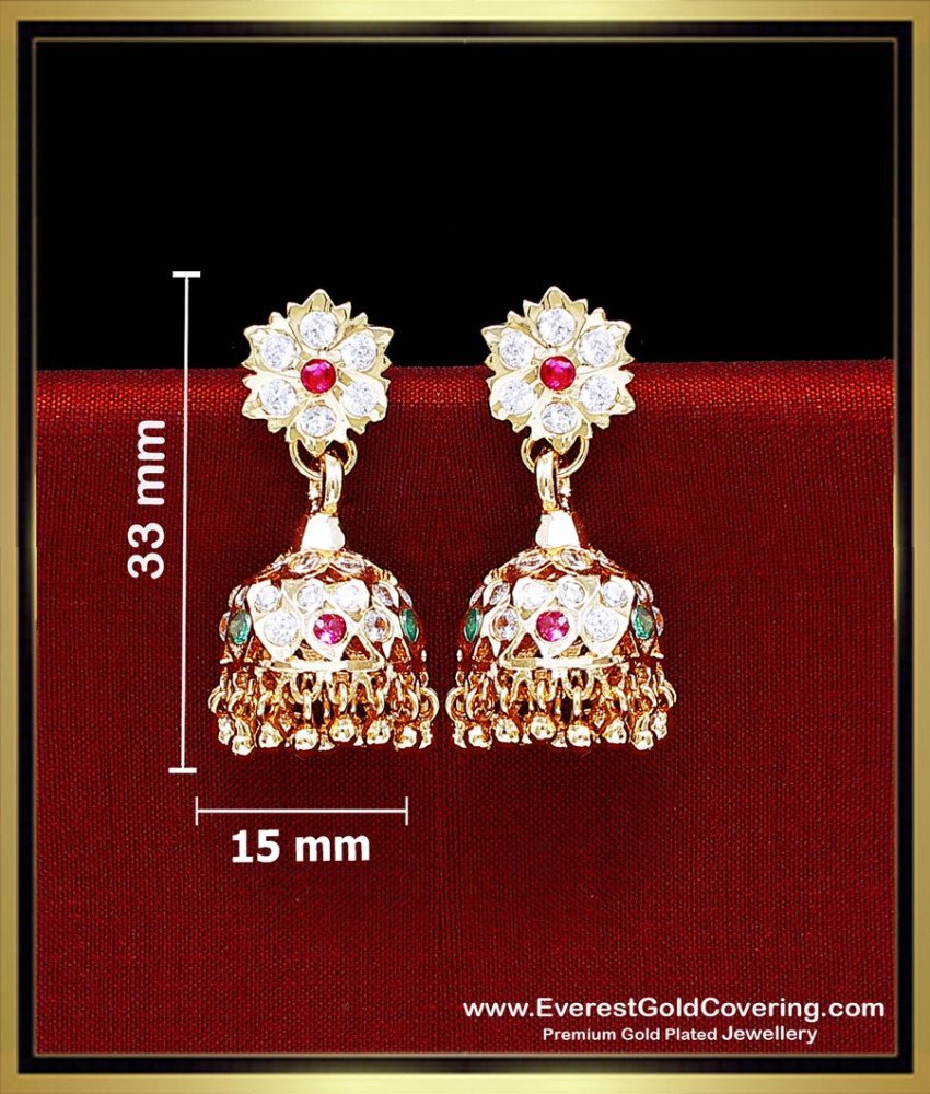 Traditional Multi Stone Jhumka Earrings Impon Jewellery bridal traditional gold jhumka design