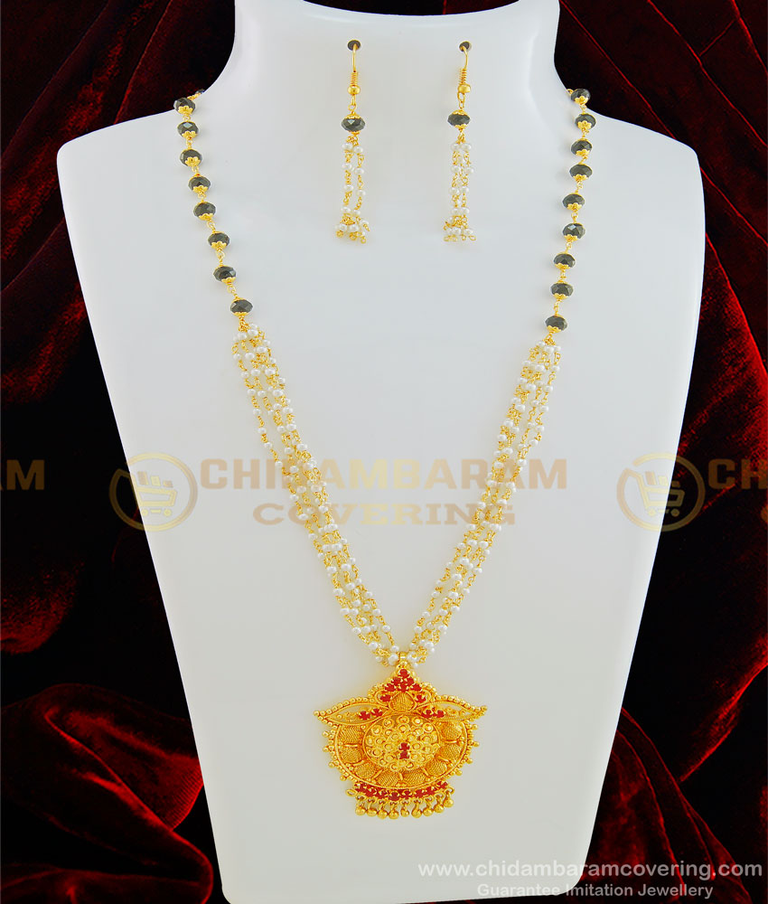HRM441 - New Fashion 1 Gram Gold Plated Ruby Stone Black Crystal and White Pearl Haram For Female HRM441 - New Fashion 1 Gram Gold Plated Ruby Stone Black Crystal and White Pearl Haram For Female