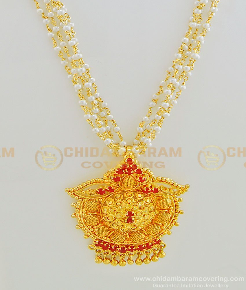 HRM441 - New Fashion 1 Gram Gold Plated Ruby Stone Black Crystal and White Pearl Haram For Female HRM441 - New Fashion 1 Gram Gold Plated Ruby Stone Black Crystal and White Pearl Haram For Female