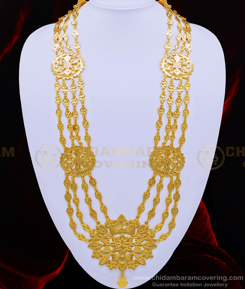 HRM532 - Buy Muslim Wedding Gold Jewellery Four Line Flower Design Long Governor Malai Collections Online 4 line governor malai, 3 line governor malai,