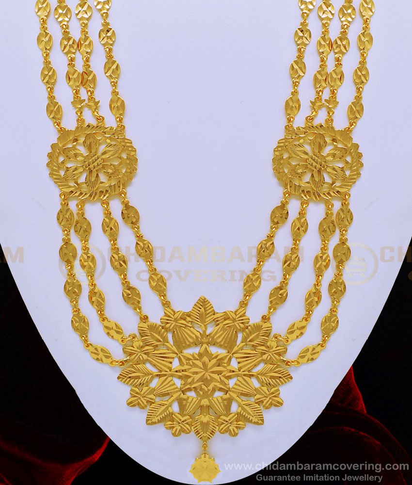 HRM532 - Buy Muslim Wedding Gold Jewellery Four Line Flower Design Long Governor Malai Collections Online 4 line governor malai, 3 line governor malai,