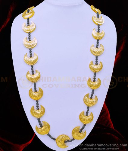 HRM674 - Real Gold Galsar Design First Quality Gold Plated Crescent Shape Black Crystal Beads Islamic Online