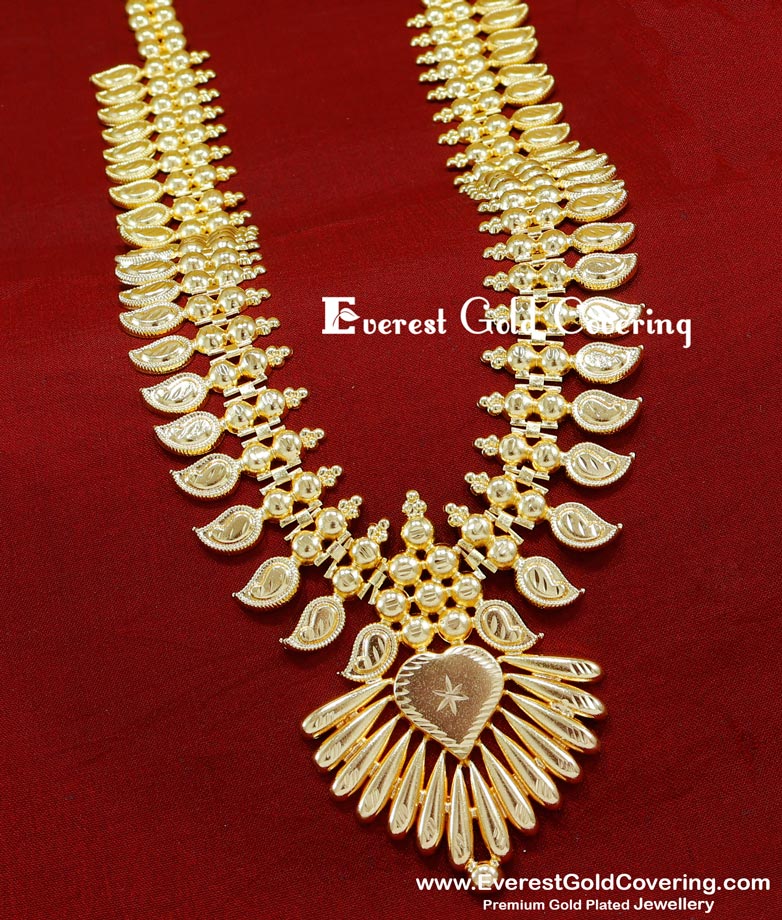 kerala haram design, long chain latest designs, kerala traditional jewellery, stone haram design, long mango haram designs in gold, light weight jewellery, gold plated jeweller