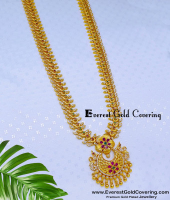 HRM1181 - Gold Plated Peacock Model Stone Latest Haram Designs