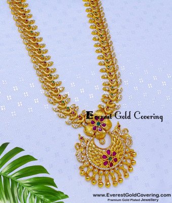 HRM1181 - Gold Plated Peacock Model Stone Latest Haram Designs