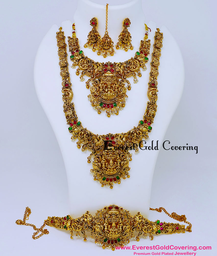 Bridal Jewellery Lakshmi Pendant Green Beads Haram