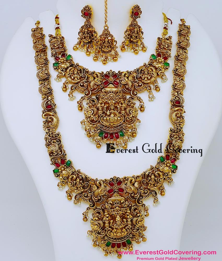 Bridal Jewellery Lakshmi Pendant Green Beads Haram