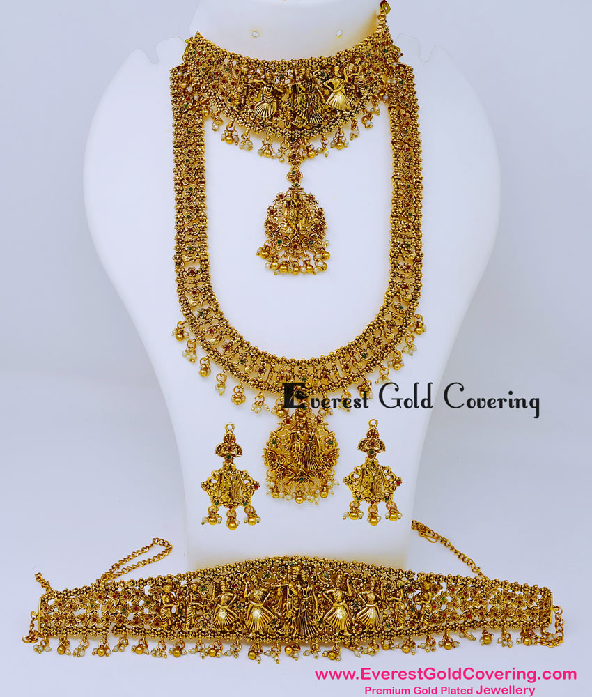 Radha Krishna Design Haram Necklace Jewellery Set