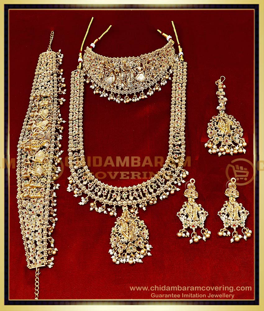 Radha Krishna Design Haram Necklace Jewellery Set