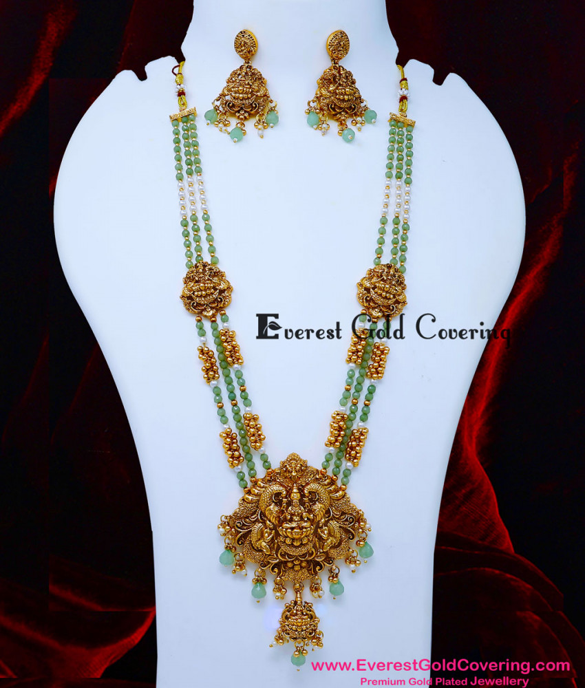 green beads gold jewellery designs