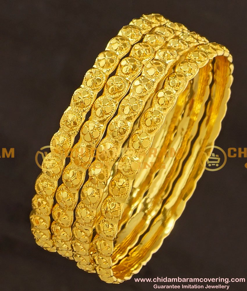 KBL025 - 1.12 Size Flower Design Kids Bangles Gold Plated Jewellery with Guarantee 