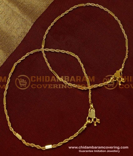 ANK047 - 11 Inch Light Weight Simple Daily Wear 1 Gram Gold Plated Kerala Chain Anklet
