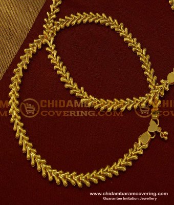 ANK065 - 11.5 Inch South Indian Bridal Wear Solid Leaf Design Gold Payal Covering Anklet Online