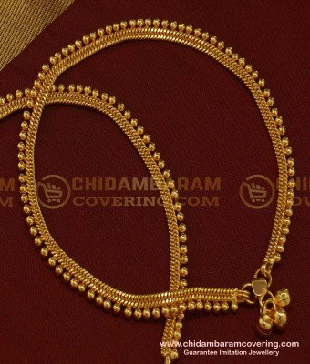ANK073 - 11 Inch One Gram Gold Plate Gold Beads Anklet Designs Padasaram for Women 