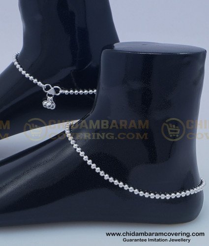 ANK077 - 11 Inches Beautiful Silver Like White Metal Light Weight Balls Anklet Velli Kolusu Online