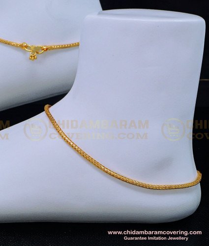 ANK090 - 12 Inches One Gram Gold Thin Roll Chain Anklet Gold Design Buy Online 