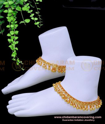 ANK118 - 11 Inch Bridal Gold Kolusu Design Gold Plated Indian Bridal Anklets