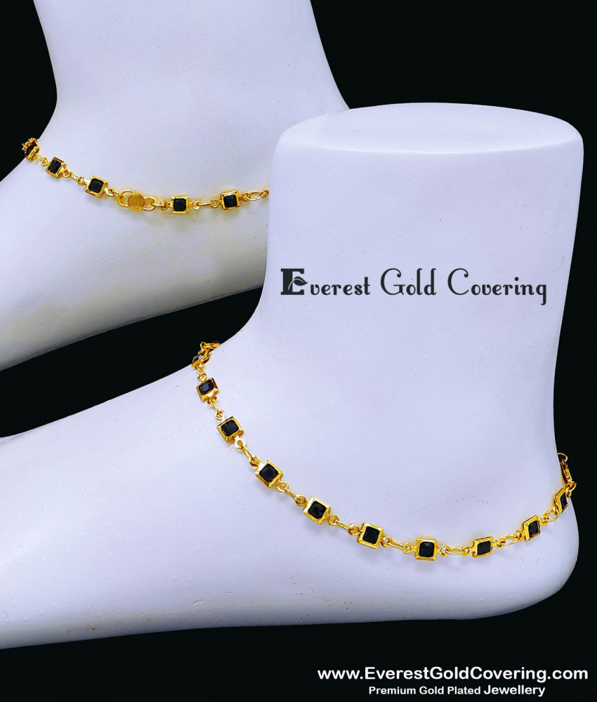 Latest Fashion Anklet Design with Black Stones Payal for Women Latest Gold Plated Black Stone Anklet Design Online