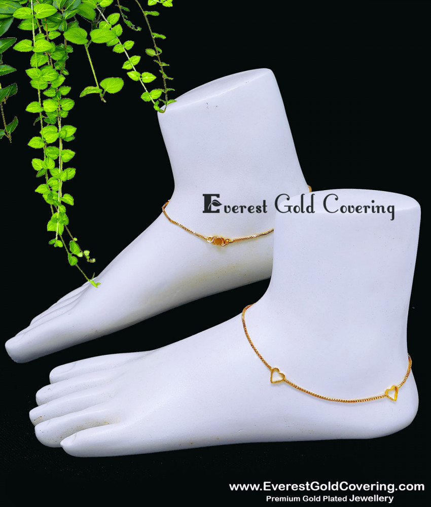 Stylish Heart Model Daily Use 1 Gram Gold Anklets Designs 1 gram gold anklets for women