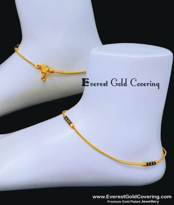 ANK174 - 11 Inch New Fashion Light Weight Thin Black Beads Anklet Design