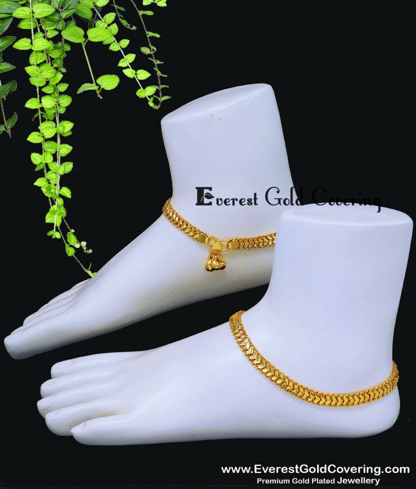 Attractive Heart Design One Gram Gold Anklet Design daily wear cute simple gold anklet designs