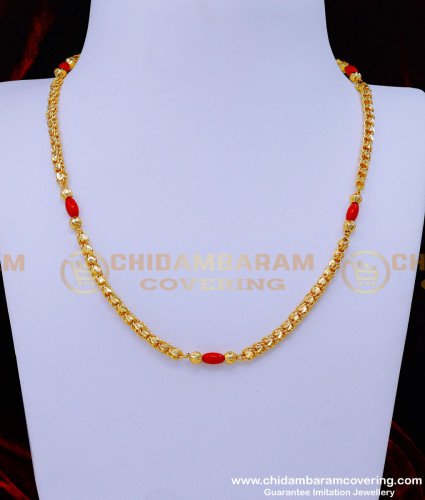 BBM1056 - Attractive Heart Model Chain with Red Moti Mangalsutra Design
