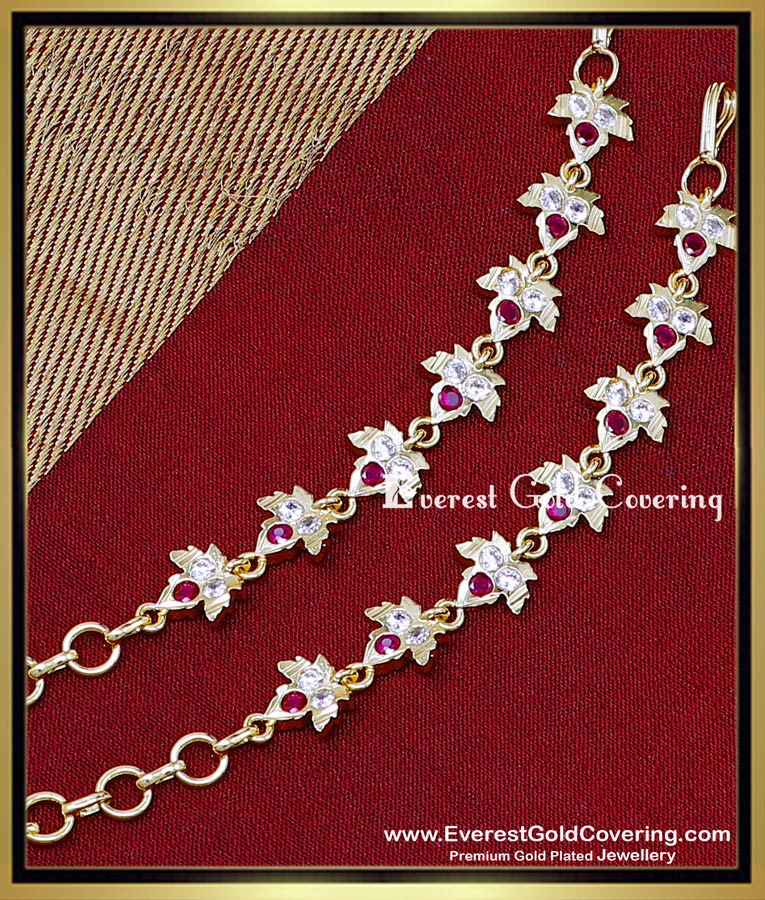 1 Gram Gold Impon White and Ruby Stone Ear Chain Online Impon stone mattal gold plated