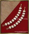Bridal Wear Gold Plated White Leaf Panchaloha Mattal ear chain designs panchaloha mattal