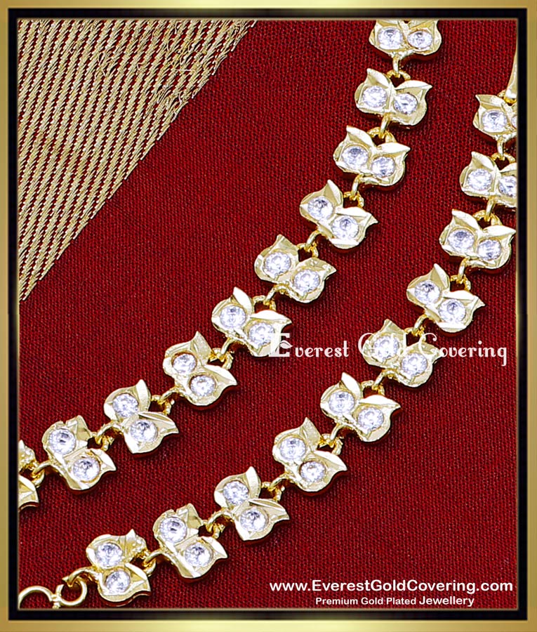 Bridal Wear Gold Plated White Leaf Panchaloha Mattal ear chain designs panchaloha mattal
