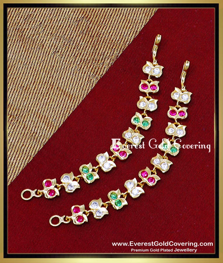 Wedding Jewellery Multi Stone Leaf Model Ear Maati Designs ear chain designs panchaloha mattal
