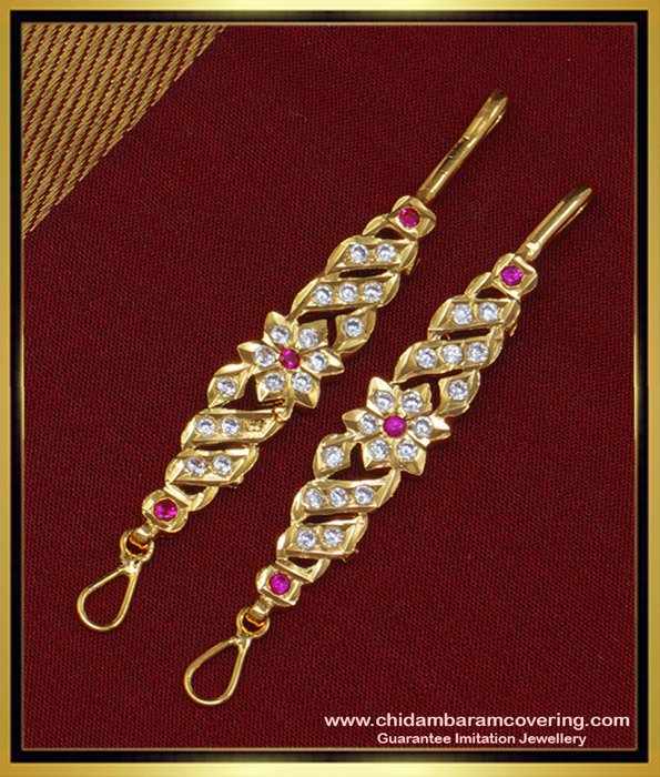 MAT112 - Trendy Impon Short Matilu Designs Ad Stone Five Metal Straight Ear Chain Online one-gram-gold-jewelry-1-year-guaranteed-jewellery-chain-bangles-earring-ear-chain-haram-necklace-thali-bracelet