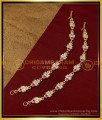 MAT165 - South Indian Impon Jewellery White and Ruby Stone Ear Chain Mattal for Earrings matilu design, kan chain gold, thick metal mattal, aiympon mattal, five metal leaf mattal, handmade mattal, Impon mattal,Ear Chain for