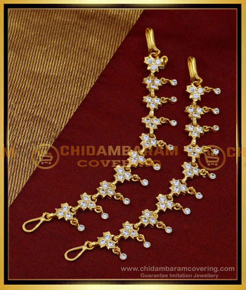 Whitestone Ear Chain Buy Gold Plated Impon white stone Ear Chain Online Shopping