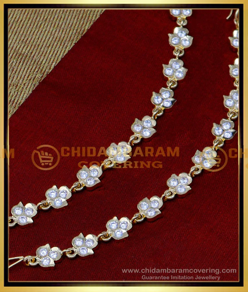 Whitestone Ear Chain Buy Traditional Gold White Stone Ear Chain Designs for Ladies