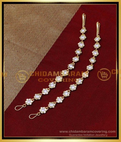 MAT216 - Flower Design Impon White Stone Ear Chain for Wedding